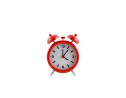 Red alarm clock on a transparent background showing the time, close up. png