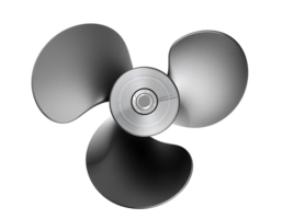 Close-up of a metallic propeller with three blades on a transparent background png