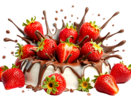 Strawberry cake with chocolate splash, a delicious dessert. png