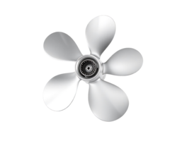 Close-up of a shiny five-blade boat propeller on a transparent background png