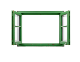 Green open window with wooden frame isolated on a transparent background png
