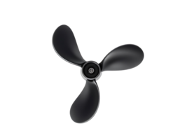 Close-up of a black three-blade propeller fan with metallic center. png