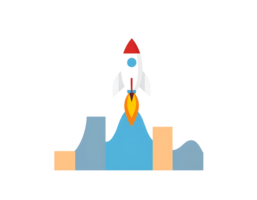 Rocket launching into space from a colorful base png
