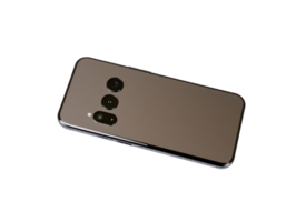 Modern smartphone with multiple cameras and a metallic grey finish on transparent background. png