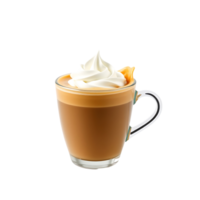 Delicious latte with whipped cream in a glass cup png