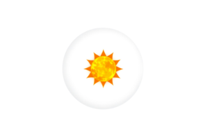 Bright yellow sun in a white circle with a transparent background. png