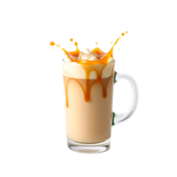 Caramel coffee drink with cream splash png
