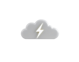 3D render of a white cloud with a lightning bolt, ideal for weather-related icons and illustrations. png