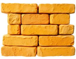 Close-up of a yellow brick wall with a textured surface and stacked pattern for construction. png