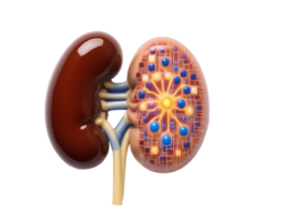 Anatomical 3D illustration of a kidney with a transparent background png