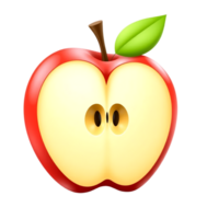 Realistic sliced red apple with a leaf, showing the core and seeds png