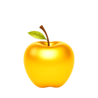 Realistic 3D Render of a Shiny Golden Apple with Green Leaf png
