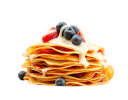 Delicious stack of pancakes with berries and syrup png