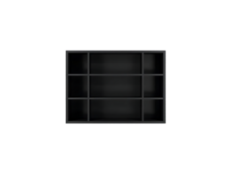 Black shelf with multiple compartments for storage and display png