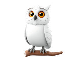 Cute Cartoon White Owl Perched on a Branch png