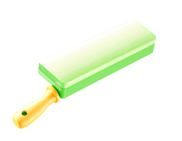Green and yellow paint roller with handle for painting. png