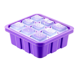 Purple ice cube tray with transparent ice cubes png