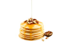 Delicious Stack of Pancakes with Maple Syrup and Nuts png