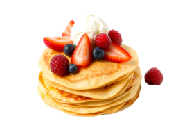 Delicious stack of pancakes with fresh berries and cream png