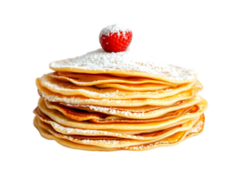 Stack of delicious pancakes with strawberry and powdered sugar png