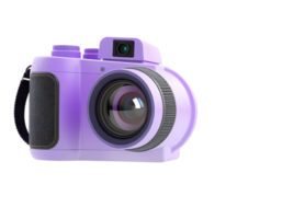 Close-up of a purple digital camera with a strap, lens and viewfinder png