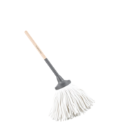 A white mop with a wooden handle on a transparent background png