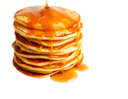 Stack of golden pancakes drizzled with maple syrup png