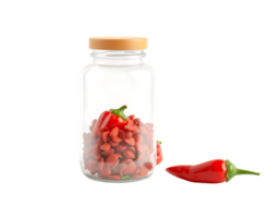 Chili peppers in a jar with a wooden lid png