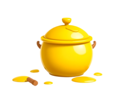 3D Render of a Golden Yellow Pot with Lid and Handle png