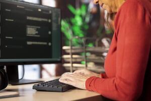 AI powered chatbot system running on a desktop and generating responses, innovative virtual assistant enhances communication and provides instant data driven responses. Advanced machine learning. photo