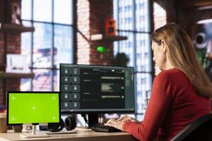 AI chatbot software on a computer monitor assisting with task completion, virtual assistant leverages artificial intelligence and automation to provide real time online support. photo
