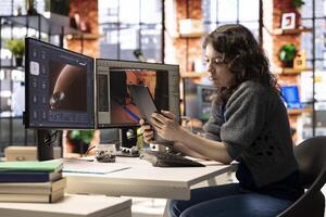 AI chatbot user commands a program to generate mars spaceship model, working with artificial intelligence to develop a futuristic sci fi game. Deep learning for design development. photo