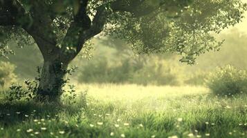 Sunlight Through the Trees in a Tranquil Forest photo