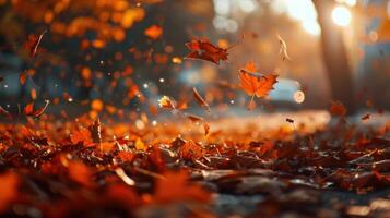 Autumn Leaves Falling In The Warm Sunlight photo