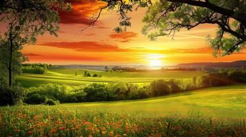 Golden Sunset Over Rolling Green Hills photo