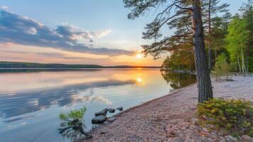 Serene Sunset over a Still Lake photo