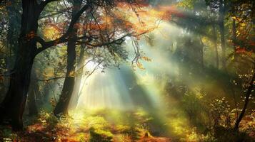 A Sunbeams Illuminating Mystical Forest photo