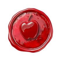 A wax seal, clipart of a red circle with the shape of an apple on white background, no shadows photo