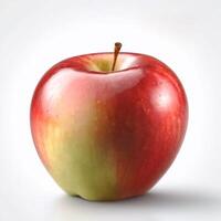 Natural ripe red apple isolated on white background. Close-up fruit, macro view. Design element photo