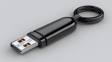 Black USB flash drive keychain. photo