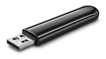 Black USB flash drive isolated on white. photo