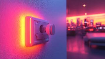 Futuristic light switch glows in neon. photo
