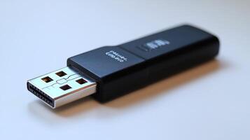 Black USB-C to USB-A adapter on white background. photo