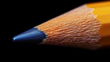 Close-up of a sharpened blue pencil. photo