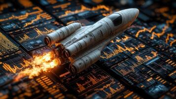 Rocket launching over data charts. photo