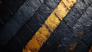 Abstract dark stone texture with gold diagonal stripes. photo