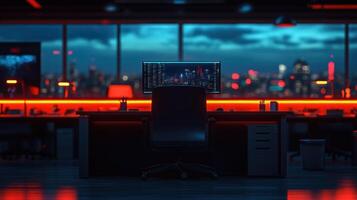 Night city view from modern office. photo