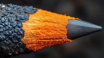 Close-up of a sharpened pencil showing wood and graphite. photo