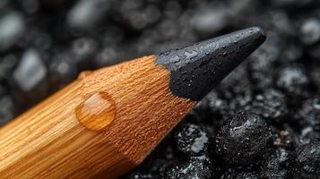 Close-up of a wet black pencil on dark background. photo