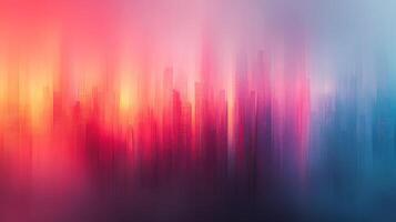 Abstract city skyline at sunset, blurred motion effect, vibrant colors. photo